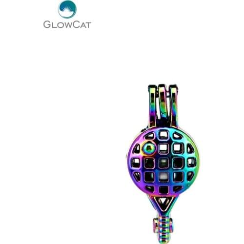 C652 5pcs/lot Rainbow Color Tennis Racket Note Bead Pearl Cage Locket Pendant Pearl Locket Fairytale Party