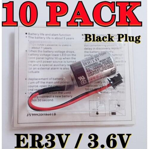 10 PACK Original New For TOSHIBA ER3V 3.6V 1000mAh PLC Battery With Black Plug Free Shipping