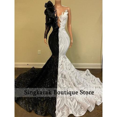 Shinning Mermaid Prom Dresses 2021 For Black Girls High Split Sequined Backless Party Gowns Custom Made Plus Size Prom Gowns