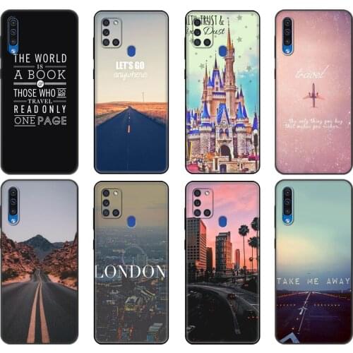 Black tpu Case For Samsung Galaxy A50 50S A30S A10 A01 A11 A21S A31 A41 A51 A71 M21 M30S S10 LITE Cover Travel in the world