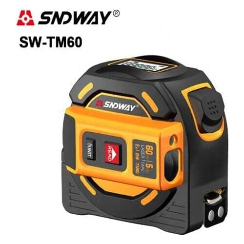 SNDWAY 2 in 1 Digital Laser Distance Tape Meter With 5M Tape Measure 60M Laser Range Finder Measure Tools SW-TM60