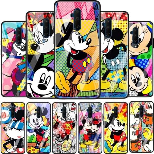 Color Disney Mickey Glossy Protection Cover for OnePlus 9R 9 8T 8 7T 7 Pro Nord Z 5G Luxury Tempered Glass Phone Case