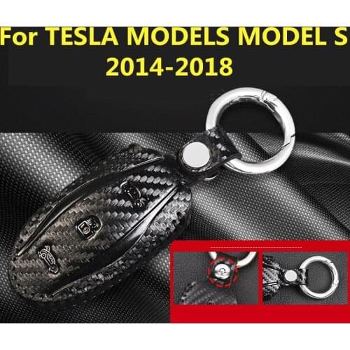 For TESLA MODELS MODEL S 2014-2018 Carbon Fiber Car Key Cover Zinc Alloy+Leather Case Bag Keychain Skin Set Car accessories