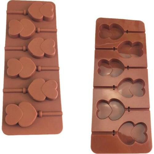 Double Heart Shaped Mold Creative 6-Cavities Lollipop Mold Chocolate Mold Candy Making Mold For DIY Cocina Baking Tools