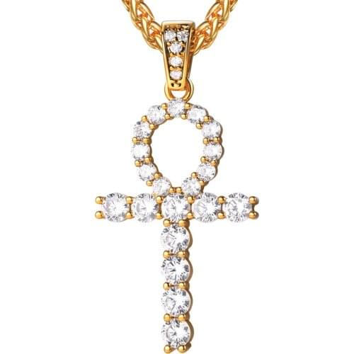 Egyptian cross iced out bling trendy chain pendant necklace decorated with Austrian Rhinestone shining jewelry P3469G