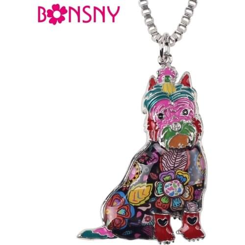 Bonsny Enamel Alloy Schnauzer Dog Necklace Pendant Chain Collar Elegant Animal Jewelry For Women Girls Pet Lovers Gift Party New