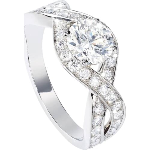 18K Au750 White Gold Ring Women Wedding Anniversary Engagement Party Ring Cross Round Moissanite Diamond Elegant Trendy Cute