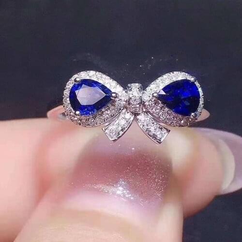 Natural Bowknot Sapphire S925 Sterling Silver Ring Fine Fashion Charming Jewelry for Women Free Shipping MeiBaPJFS