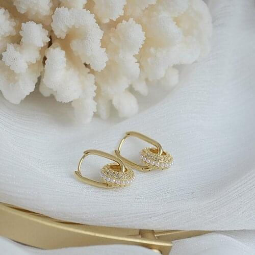 Korean Fashion Elegant Zircon Inlaid Buckle Circle Earrings for Women Exquisite Gold Plated Earrings Party Jewelry 2021 New