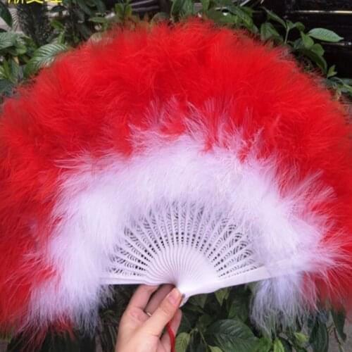 Red and white Chinese Style Feather Fan For Dance Props Wedding Party Gift Hand Held Fan Folding Fan 50X30 cm