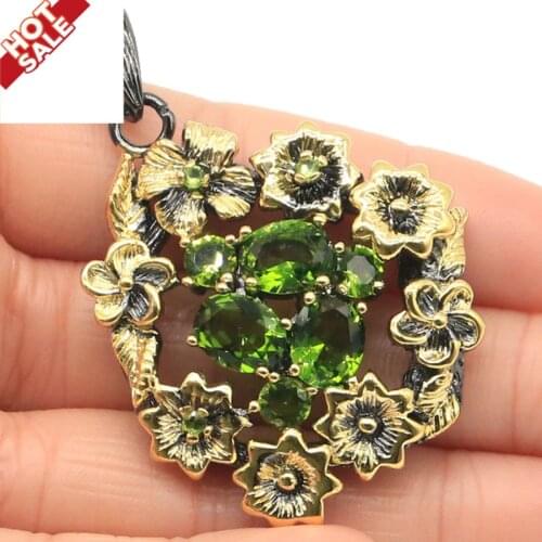 53x38mm Neo-Gothic Vintage Black Gold Pendant For Women Created Paris Blue Topz Green Peridot Punk Hollow Pendant Wholesale