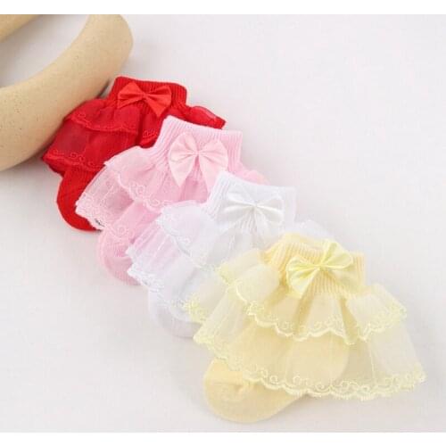 Summer Girls Socks Lovely Lace Ruffled Bow Princess Socks Infant Baby Cotton Spring Infant Babe Socks Baby Accessories