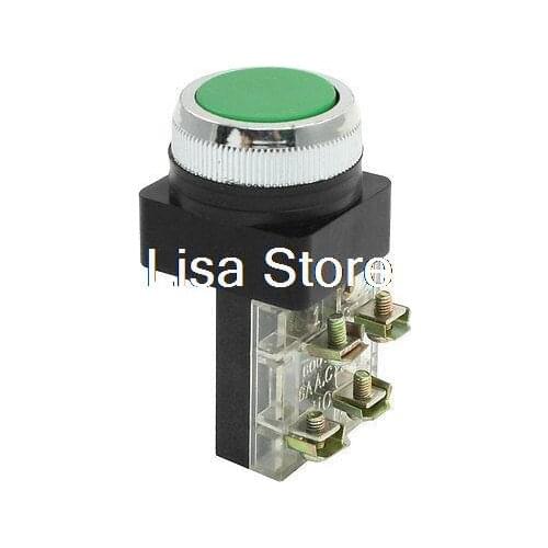 Momentary NO NC 4 Pin Green Flat Pushbutton Push Button Switch AC 250V 6A
