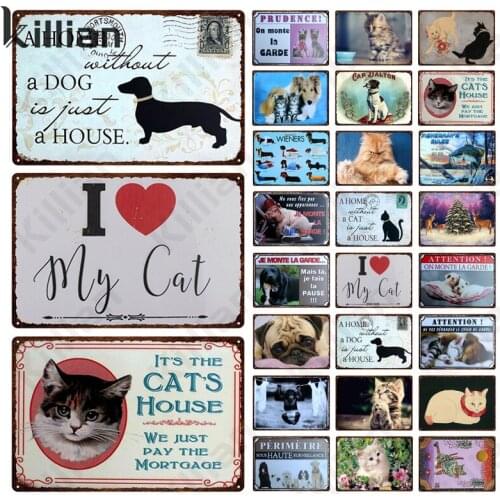 Cute Cat Picture Metal Plate Wall Pendant Decoration Modern Pet Card Metal Poster Bar Restaurant Pet Room Decoration Metal Plaqu