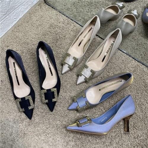 Fashion Women Pumps Pointed Toe Bling Autumn/Spring Ladies Office Shoes Rhinestone Design High Quality Work Shoes Thin High Heel