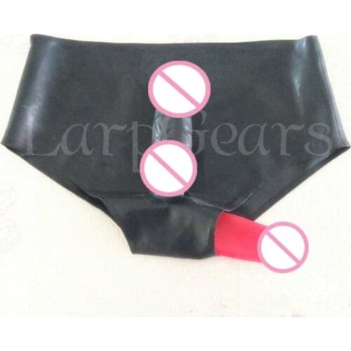 Male Fetish Rubber Latex Shorts Briefs Man Rubber Underwear with Penis Sheath and Aanal Condom