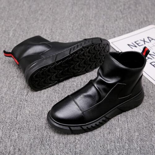2020 Winter New Hight-Top Leather Shoes Mens British Style Side Zipper Mens Fashion Ankle Boots Outdoor Leather Boots