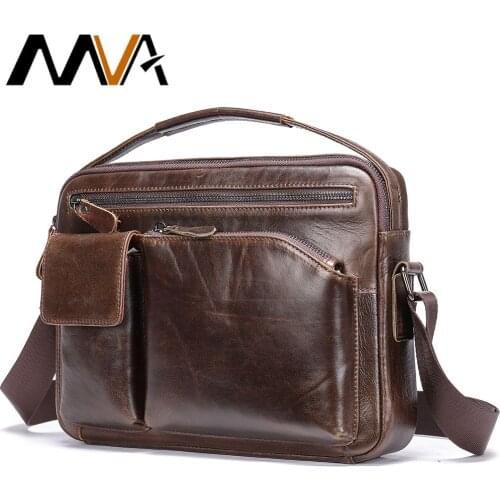 MVA Man Purse Crossbody Leather Messenger Bag For Men Vintage Mens Leather Shoulder Bag Satchel Casual Travel Ipad Bags For Men