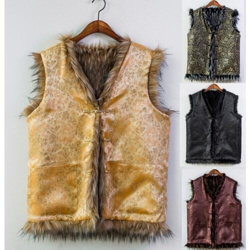 Man fur vest raccoon fur vest silk outfit with thick warm shawl double-sided leisure coat big yards