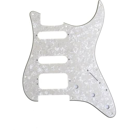 Musiclily Pro 11-Hole Round Corner HSS Guitar Strat Pickguard for USA/Mexican Stratocaster 3-screw Pickup, 4Ply Parchment Pearl