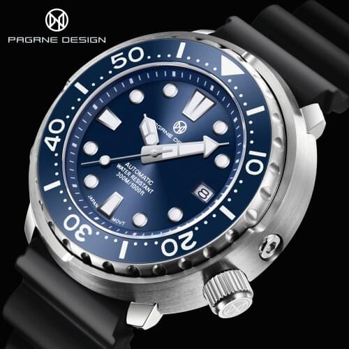 PAGRNE DESlGN 2021 New Top Stainless Steel Automatic Mechanical Watch Leisure 300M Waterproof Sapphire Glass Clock Relogio
