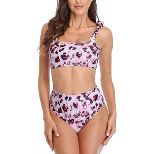 2021 newest arrival Women Floral Print Two-Piece Bathing Suit U-Neck Bikini Sportswear for Summer