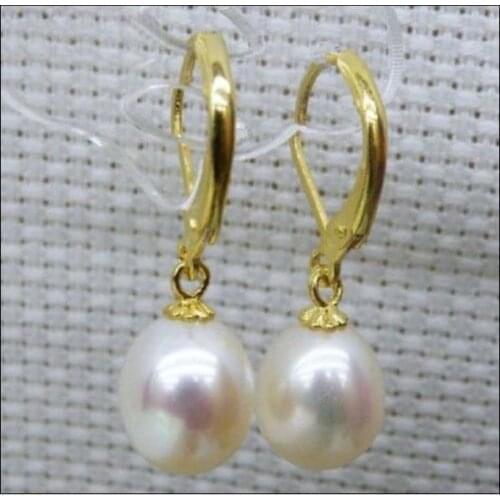 NEW stunning a pair of 9.5-12mm natural south sea white drip pearl earring 14k/20