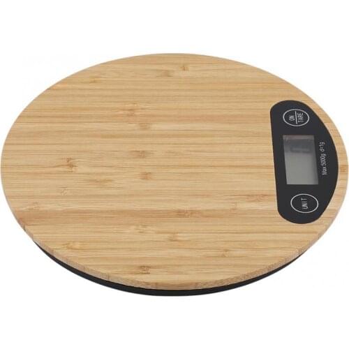 New 5kg/ 1g Round Bamboo LED Display Electric Kitchen Weighing Scale Cooking Food digital kitchen scale