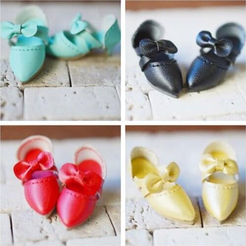 1 Pair Lovely Bowknot Low Heel Pointed Shoes for Blyth, Azone, Momoko, Licca Doll Accessories