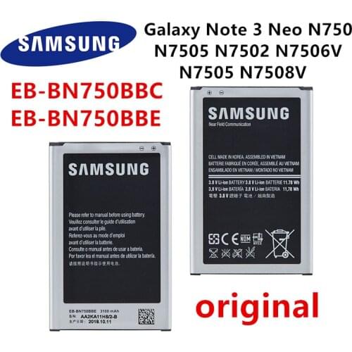 SAMSUNG Orginal EB-BN750BBC EB-BN750BBE 3100mAh Battery For Samsung Galaxy Note 3 Neo N750 N7505 N7502 N7500Q N7506V N7508V E510