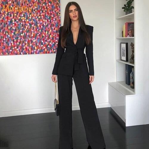 Autumn Elegant Women Two-piece Set Long Sleeve Lace-Up Blazer and Pants Sexy Office Party Suit 2021 Fashion New Clothing