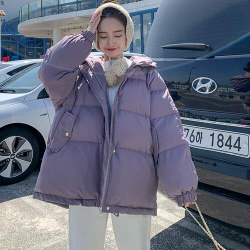 FNOCE 2020 winter new womens down cotton jackets fashion trends young solid long sleeve hooded loose warm parkas coats