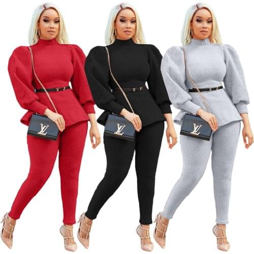 Sexy baby 001 Winter womens clothing casual fashion slim fit solid color lantern long sleeve two-piece suit YS