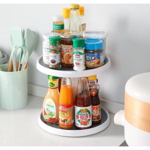 360° Rotating Storage Rack Multifunctional Seasoning Organizer Shelf Oilproof Non-slip Kitchen Supplies Holder For Home