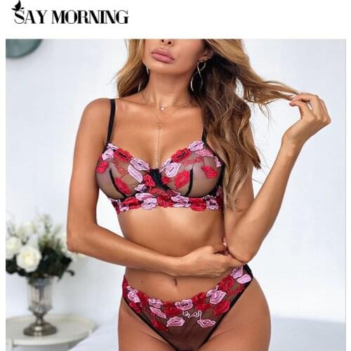 SAY MORNING 2021 Sexy Lingerie Femme See Through Mesh Exotic Apparel Bright Embroidery Transparent Hot Erotic Costumes Low Cover