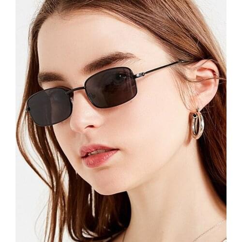 Retro Metal Frame Rectangle Sunglasses Women Men Brand Designer Tinted Color Lenses Eyewear Narrow Small Polygon Oculos Feminino