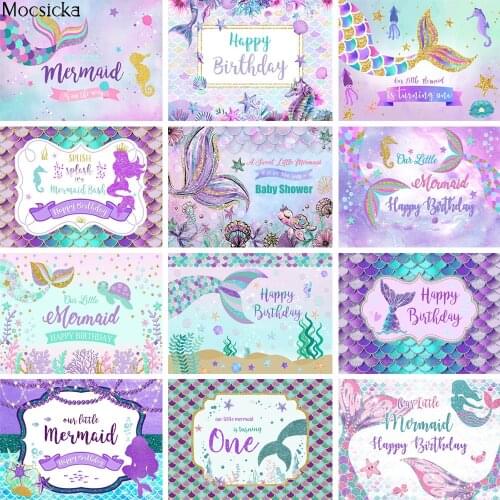 Mermaid Birthday Party Backdrops Under The Sea Fish Tail Cake Table Decor Props Baby Shower Photography Background Photo Studio