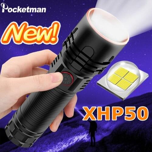 Super Powerful 4-Core P50 LED Flashlight 4 Lighting Modes Telescopic Zoom Support One key to close Waterproof 26650 Lantern