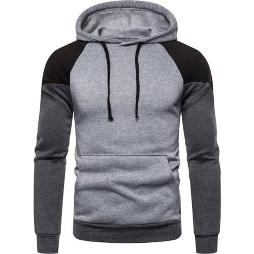 Mens Hoodies Long Sleeve Crew Neck Pullover Drawstring Patchwork Color Matching Pocket Male Hooded Sweatshirts