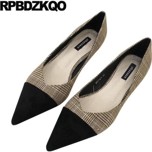 Stiletto Pointed Toe Vintage Plaid Low Heels Retro Multi Colored Pumps Brand Women Shoes 2019 Female Suede Thin Designer Chic