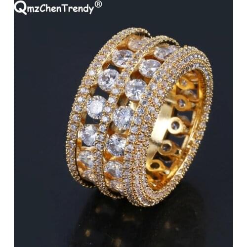 Hip Hop Bling Iced Out CZ 2 Row Tennis Ring Mens Street Dance Popular Hiphop Rock Rapper NightClub Finger Rings Accessories