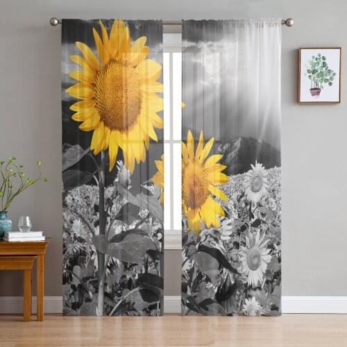Sunflower Vintage Sheer Curtains for Living Room Bedroom Kitchen Chiffon Tulle Curtains Home Hotel Coffee Decor