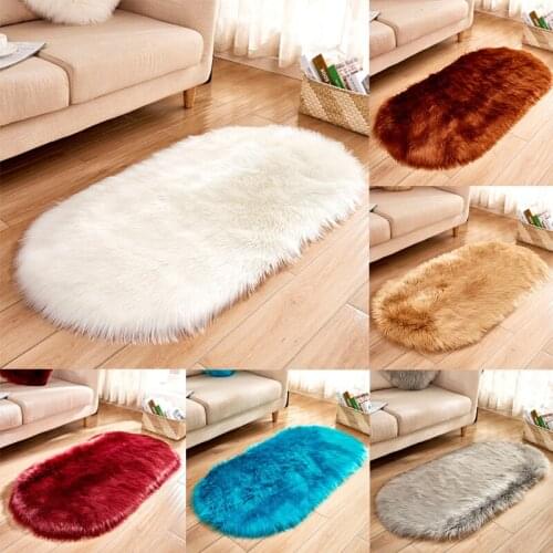 Artificial Wool Sheepskin Shaggy Rugs Floor Mat Faux Fur Area Rug Carpets Living Room Long Plush Oval Carpet For Bedroom