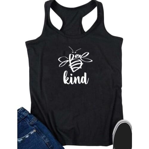 Womens Racerback Harajuku Tumblr Graphic Tanks Inspirational Gym Running Workout Shirt Vest Bee Kind Tank Top