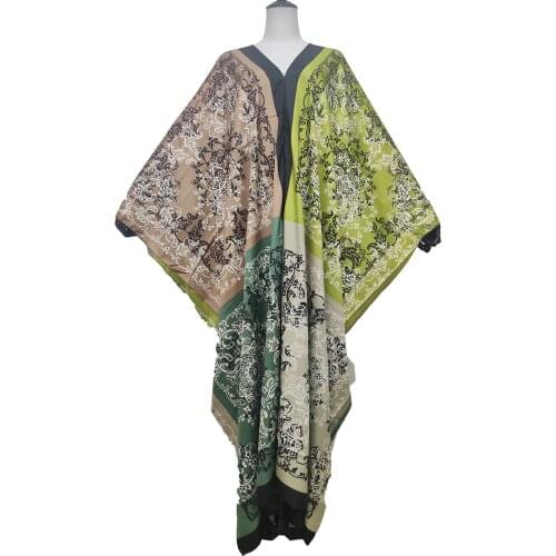 Middle East Popular Colorful Bohemian Sexy V-neck Floral Printed Silk Kaftan Dress Traditional Muslim Abaya Robe Femme Boubou