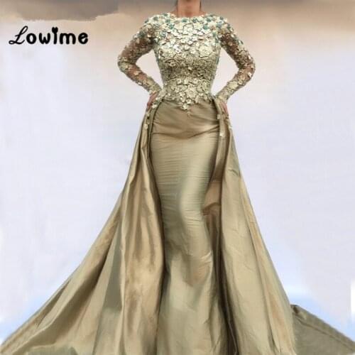 Abendkleider Mermaid Dubai Turkish Abaya Formal Evening Dresses With Long Sleeves Robe De Soiree 2018 Vintage Taffeta Party Gown
