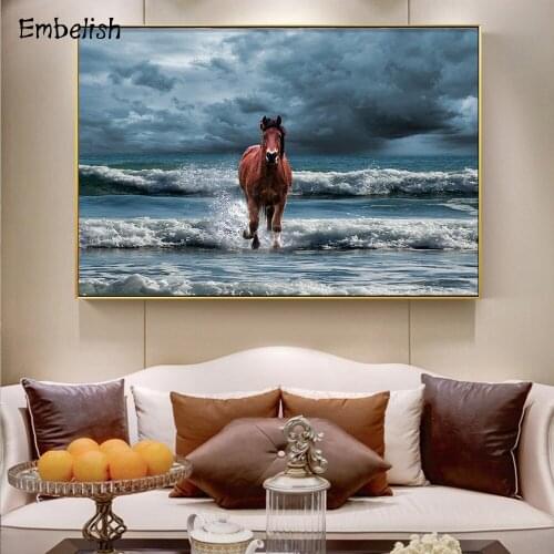 1 Pieces Large Size Horse Runing In The Sea Animals Landscape Wall Poster For Living Room HD Canvas Home Decor Painting