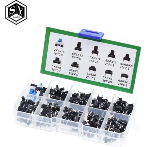 GREAT IT 10 Values 180PCS Tactile Push Button Switch Mini Momentary Tact Assortment Kit DIY