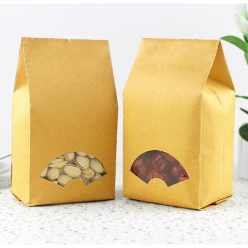 100pcs/lot-9*22+6.5cm Kraft Paper Organ Window Bag for Gift/Tea/Candy/Jewelry/Bread Packaging Paper Food Bag DIY Packaging Bags