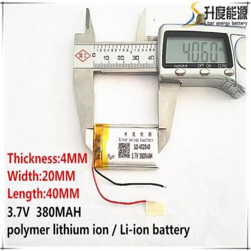 2pcs [SD] 3.7V,380mAH,[402040] Polymer lithium ion / Li-ion battery for TOY,POWER BANK,GPS,mp3,mp4,cell phone,speaker